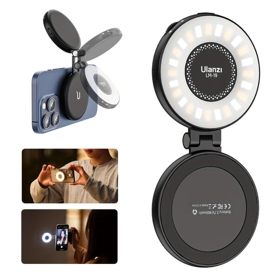General Magnetic Selfie Light, LED Fill Light Compatible with, LED Selfie Ring Light Included Sticky Ring for Phones, for Selfies, Photography, TikTok, Zoom Calls/Video Conference Color Black