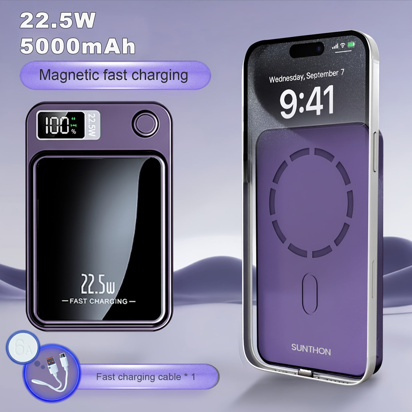General Magnetic Wireless Charging Power Bank, 10000/5000mAh Portable Wireless Charger, 22.5W/PD20W Fast Charging Battery Pack, with LED Power Display, 2 Outputs And Dual Input External Battery Pack