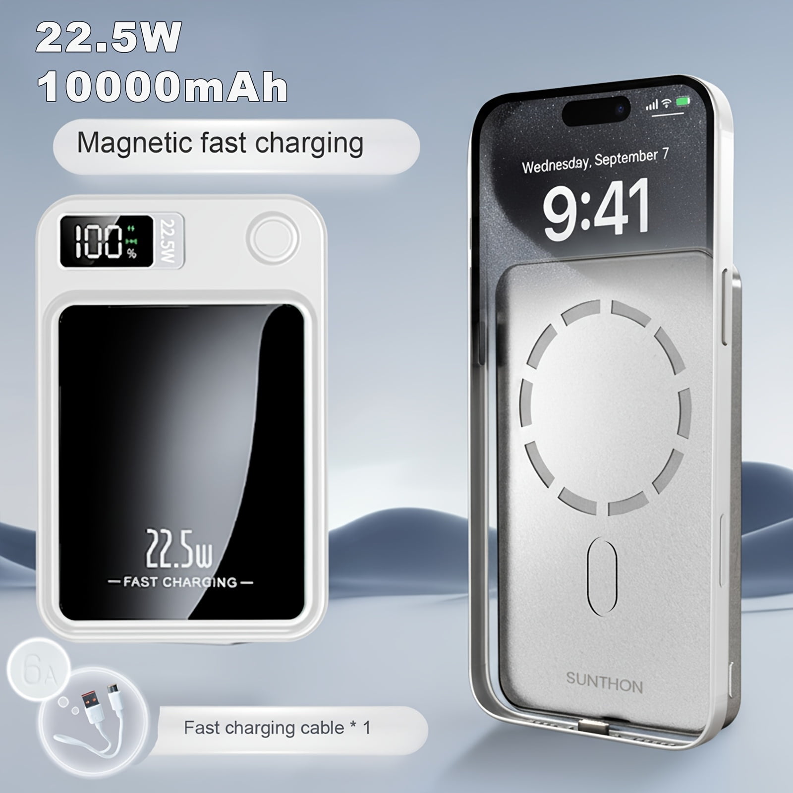General Magnetic Wireless Charging Power Bank, 10000/5000mAh Portable Wireless Charger, 22.5W/PD20W Fast Charging Battery Pack, with LED Power Display, 2 Outputs And Dual Input External Battery Pack