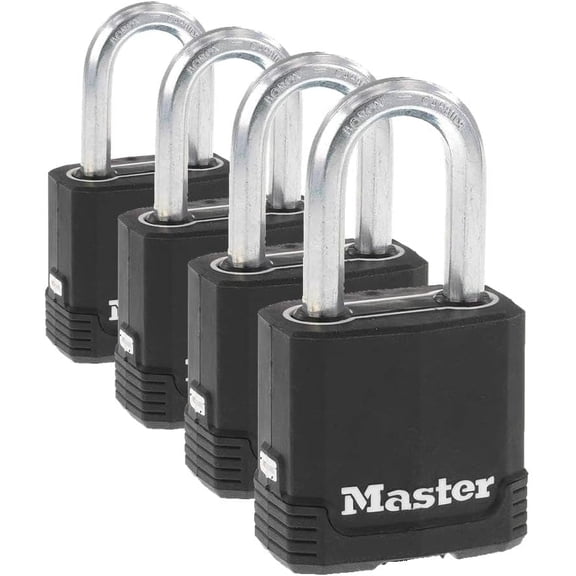General Magnum Heavy Duty Outdoor Padlock with Key,Weather Resistant Body and Cut Safe Shackle Make Lock Perfect for Fences,Gates,Sheds,M115XDLF,Black,(Pack of 4)