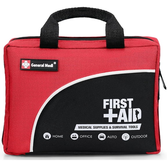 General Medi First Aid Kit -160 Pieces Compact and Lightweight - Including Cold (Ice) Pack, Emergency Blanket, Moleskin Pad,Perfect for Travel, Home, Office, Car, Camping