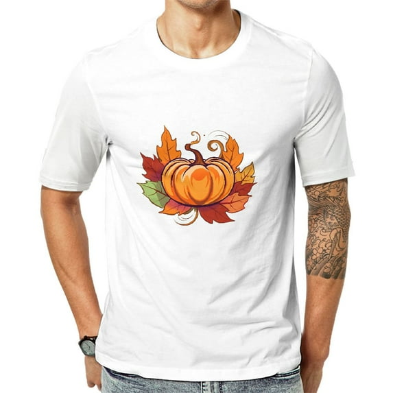 General Men's Thanksgiving Fall Autumn Leaf Pumpkin Rainbow Graphic T-shirt White