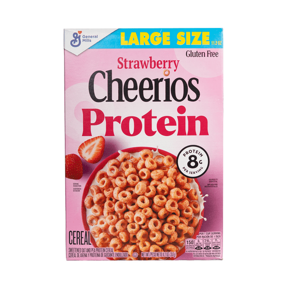 General Mills Crunchy Cheerios Protein Strawberry Cereal, 11.2oz, Shelf Stable, Cardboard Box
