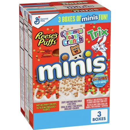 General Mills Cinnamon Toast Crunch Reese's Puffs and Trix Mini Breakfast Cereal 3 Pack