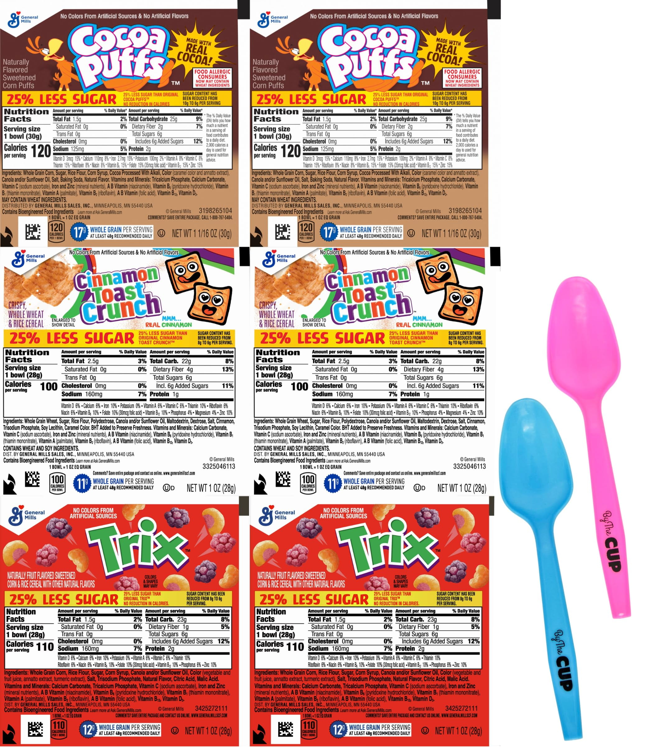 General Mills Cocoa Puffs, AIF4 Cinnamon Toast Crunch, Trix Cereal