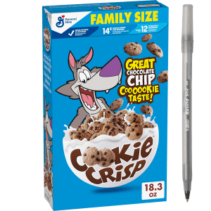 General Mills Cookie Crisp Family Size Cereal with pan