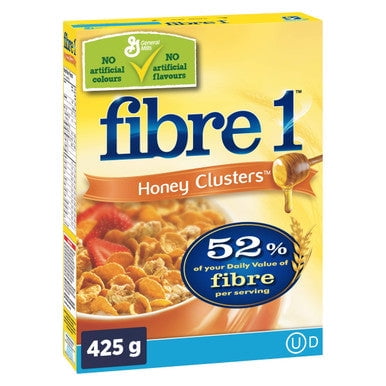 General Mills Fibre 1 Honey Cluster Cereal, 425g/15oz.