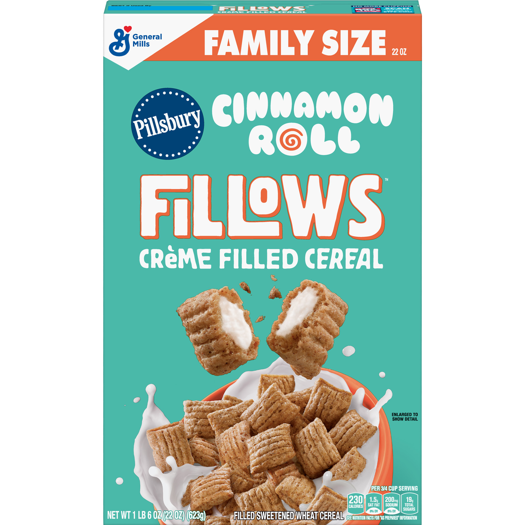 General Mills, Fillows Breakfast Cereal, Pillsbury Cinnamon Roll, Family Size, 22 oz Box - image 1 of 2
