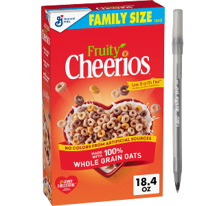 General Mills Fruity Cheerios Family Size Cereal with pan