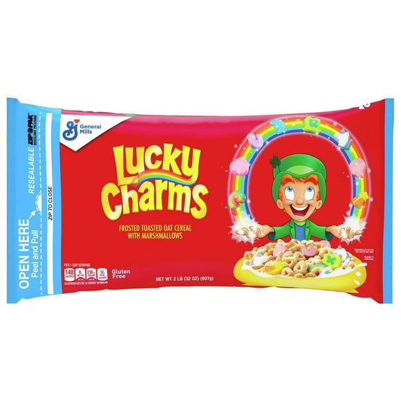 General Mills Lucky Charms Cereal Bag, 32 oz, Lucky Charms Bagged Cereal, General Mills Cereal, 32oz Cereal, Marshmallow Cereal, Family Size Cereal
