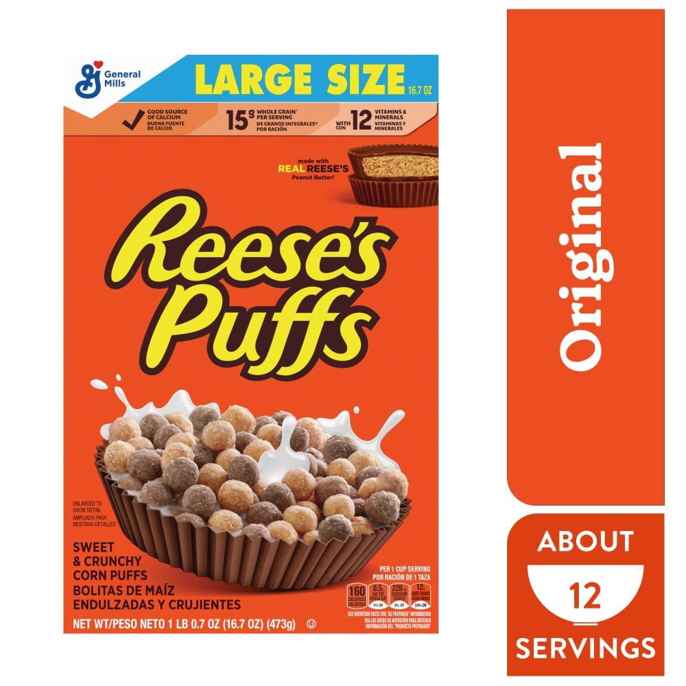 General Mills REESES PUFFS Chocolatey Peanut Butter Cereal Large Size 16.7 oz - Pack of 3