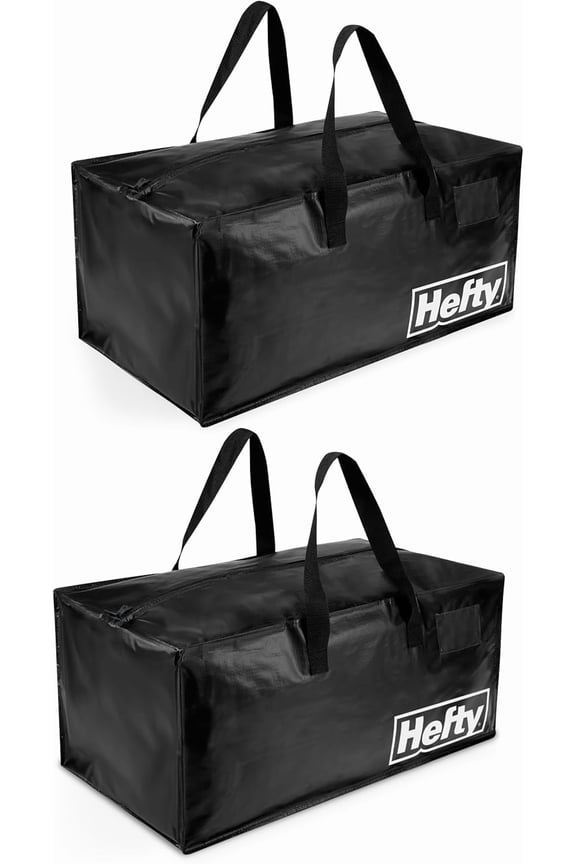 Moving Bag – Extra Large Double Zipper Backpack – Heavy Duty, Water Resistant, Foldable, Reusable Packing & Storage Tote with Shoulder Straps for Garage and Basement Organization – 2 Pack