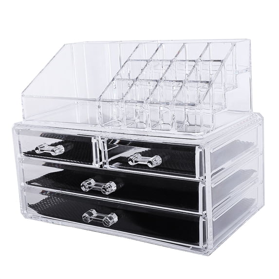 General Multi-check & 4 Drawers Integrated Acrylic Makeup Case Cosmetics Organizer Transparent