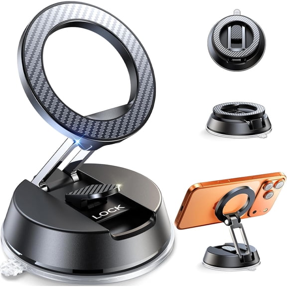 General NeverFall Car Phone Holder for MagSafe [78+LBS Ultra Grip | 2400gf Magnetic Power] 360° Foldable Car Mount Cell Phone Holders for Your Car for iPhone 17-12 All Smartphones, Carbon Fiber