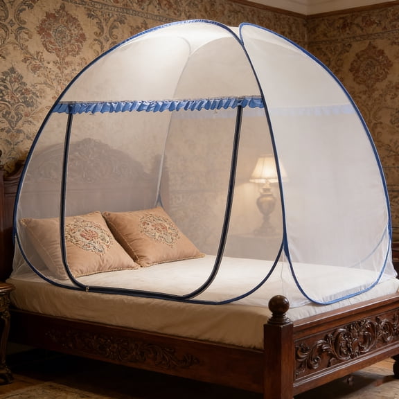 General No-Installation Foldable Mongolian Yurt Steel Wire Mosquito Net, Portable Outdoor Travel Tent, Encrypted Mosquito-Proof for Bedroom Family Camping