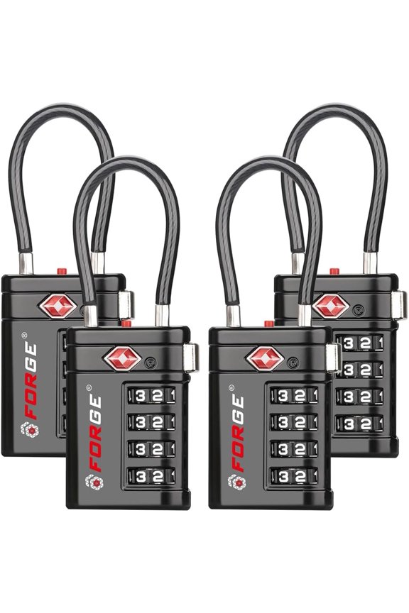 Open Alert TSA Approved Luggage Locks 4 Digit Combination TSA Travel Locks with TSA008, Zinc Alloy Body for Luggage, Suitcase, Backpack, and More. Black 4 Locks.