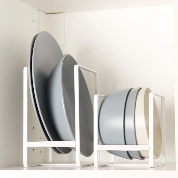 General Organizer for Cabinet, Set of 2 Plate Holders Metal Plate Storage Rack for Counter-top and Cupboard