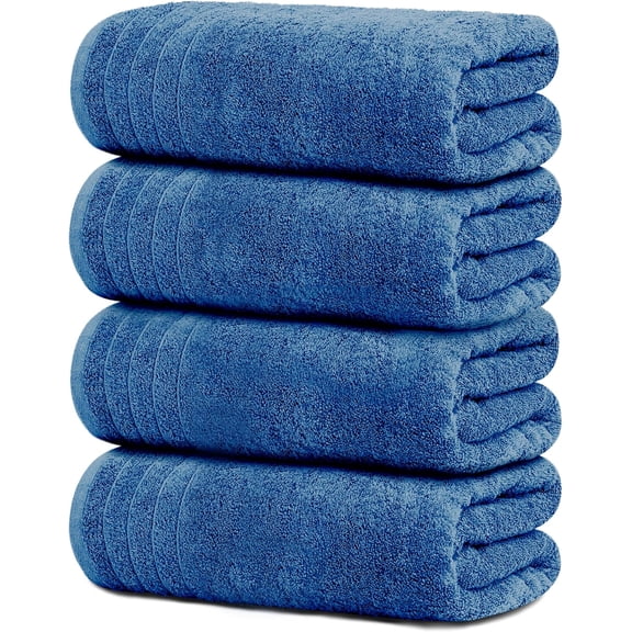 General Pack of 4 Extra Large Bath Towels 30 x 60 Inches, 100% Cotton, Larger & Lighter Weight, Quicker to Dry, Super Soft and Absorbent, Perfect for Bathroom, Blue