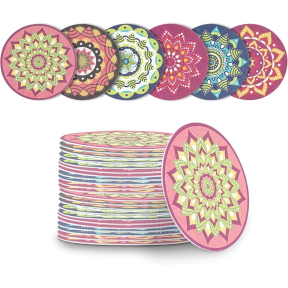General Paper Bar Coasters 48 Count 3.5 Inch Super Absorbent Beverage Coasters Pulpboard Assorted Design Drinkware Coasters Durable Paper Round Assorted