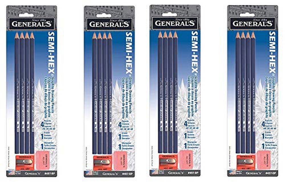 General Pencil 497BP Semi-Hex Graphite Drawing Pencils 4/Pkg-HB, 2B, 4B, &  6B, HB 2B 4B & 6B