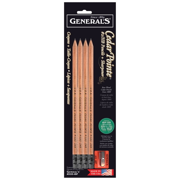 General Pencil Cedar Pointe Pencils, with Sharpener, #2 HB Lead, Yellow, 12 Count Pack