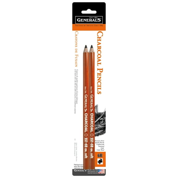 General Pencil Charcoal Pencil 2-Pack, 6B