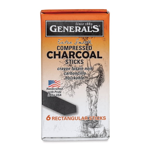 Generals Jumbo Compressed Charcoal - 2B, Box of 6 Sticks