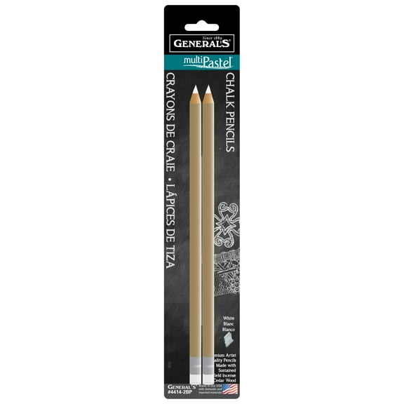 General Pencil Multi-Pastel Chalk Pencil Set, 2-Pencils, White
