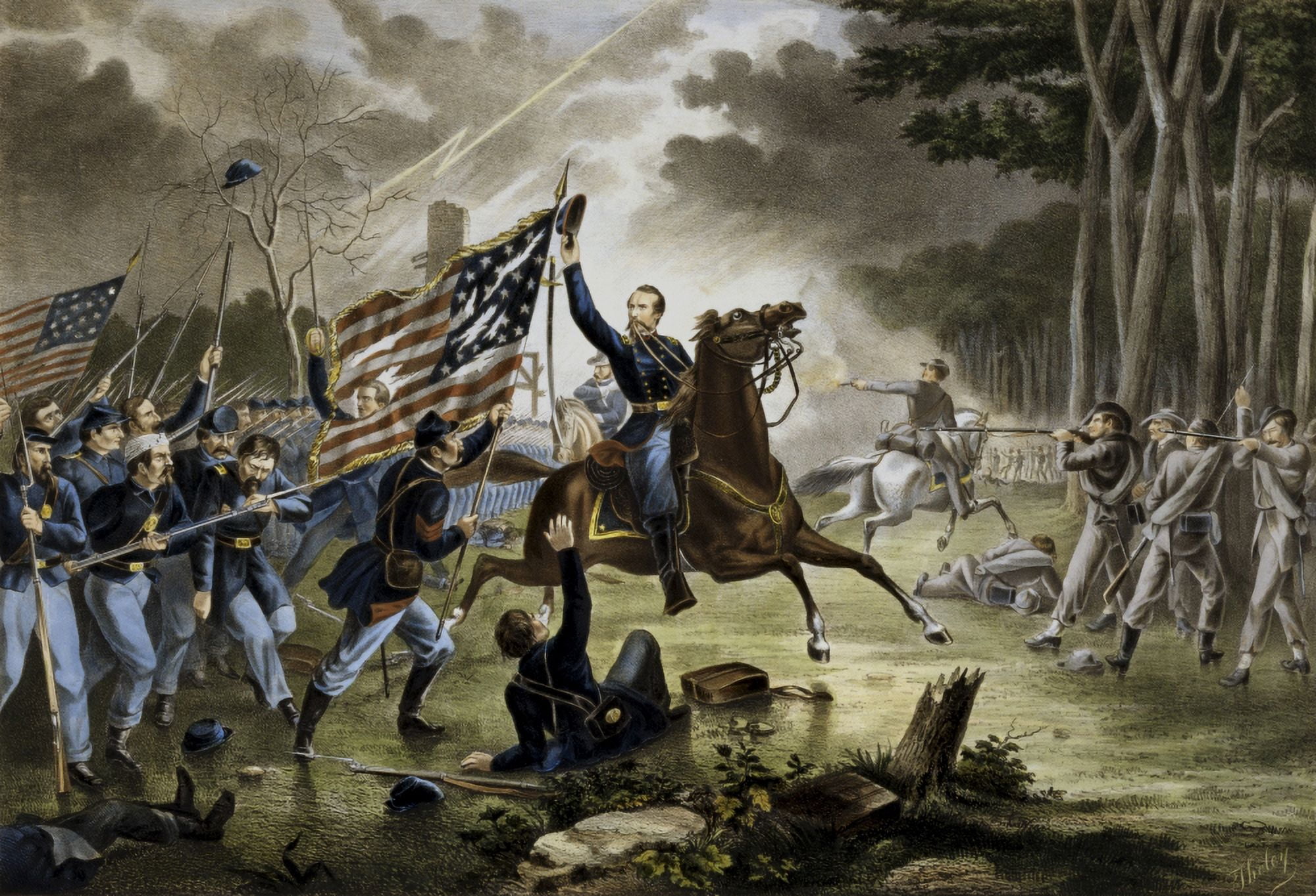 General Philip Kearnys fatal charge at the Battle of Chantilly Canvas Art - John ParrotStocktrek Images (34 x 24)