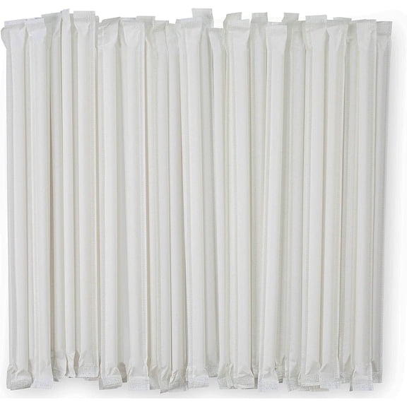 General Plastic Straws Individually Wrapped BPA Free Restaurant Style Disposable Straw (10.25" Long Straws, White)