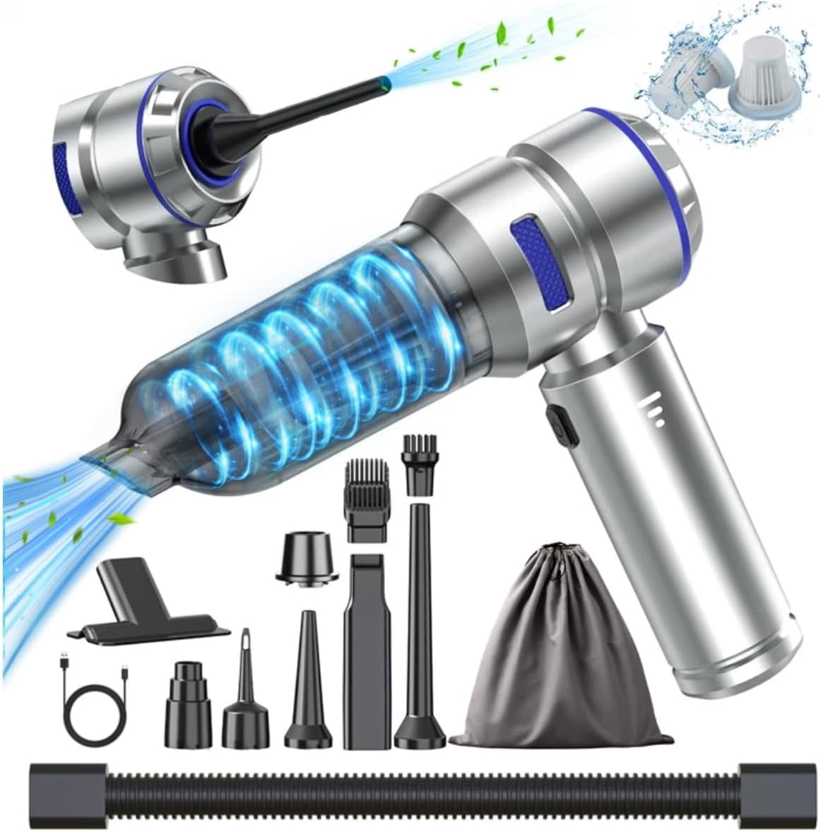 General Portable Car Vacuum - 22000PA Cars Vacuum Cleaner High Power 4 in 1 Compressed Air Duster & Air Blower & Pump Hand Held Vacuums Cordless with Brushless Motor for Car Home Office Blue