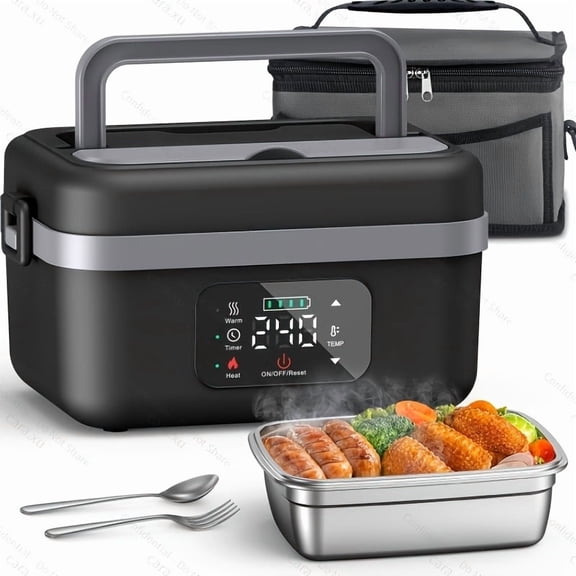 General Portable Lunch Box with Digital Display 8000mAh Rechargeable Heated, Stainless Steel Liner Thermal Insulation, Power Bank 33.81oz Food Warmer for Camping Car Work School