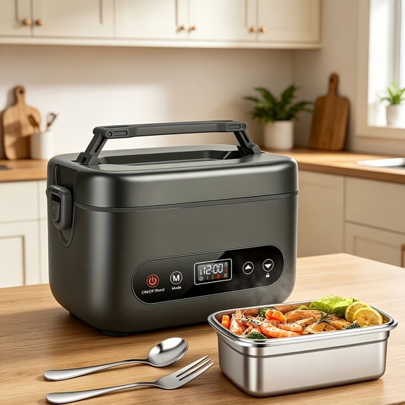 General Portable Lunch Box with Digital Display 8000mAh Rechargeable Heated, Stainless Steel Liner Thermal Insulation, Power Bank 33.81oz Food Warmer for Camping Car Work School