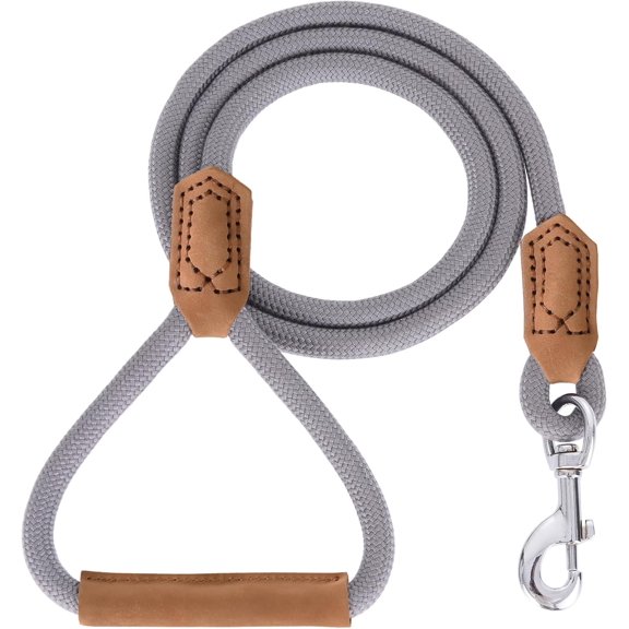General | Premium Leather Dog Leash | Strong Rope Leash | Leather Handle | Zinc Alloy Strong Clasp | Small Medium Large Dogs | 4/5/6 Feet(Gray Yellow, 48 Inch (Pack of 1))