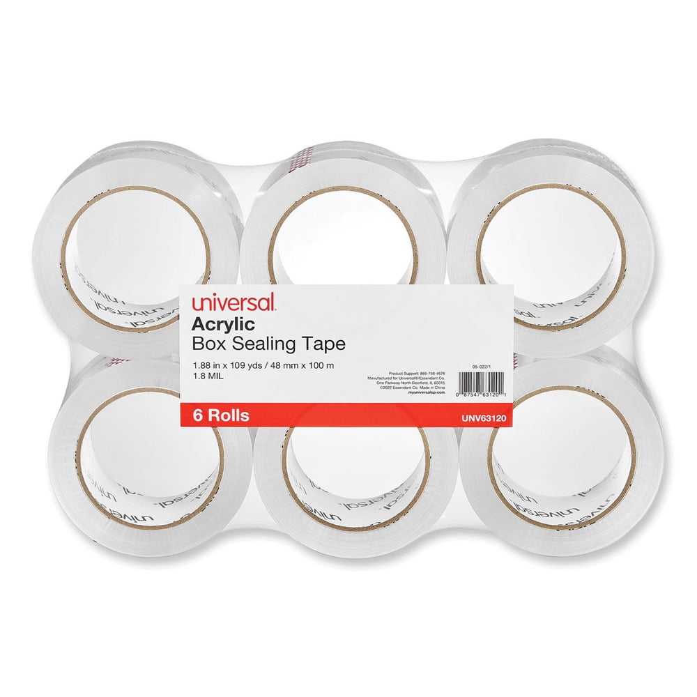 General-Purpose Acrylic Box Sealing Tape, 1.88" x 110yds, 3" Core, Clear, 6/Pack -UNV63120
