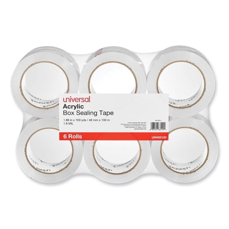 General-Purpose Acrylic Box Sealing Tape, 1.88" x 110yds, 3" Core, Clear, 6/Pack -UNV63120