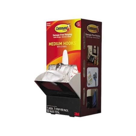 3M Command General Purpose Hooks, Designer, 3 lb. Capacity, White, 50/Carton (MMM17081CABPK)