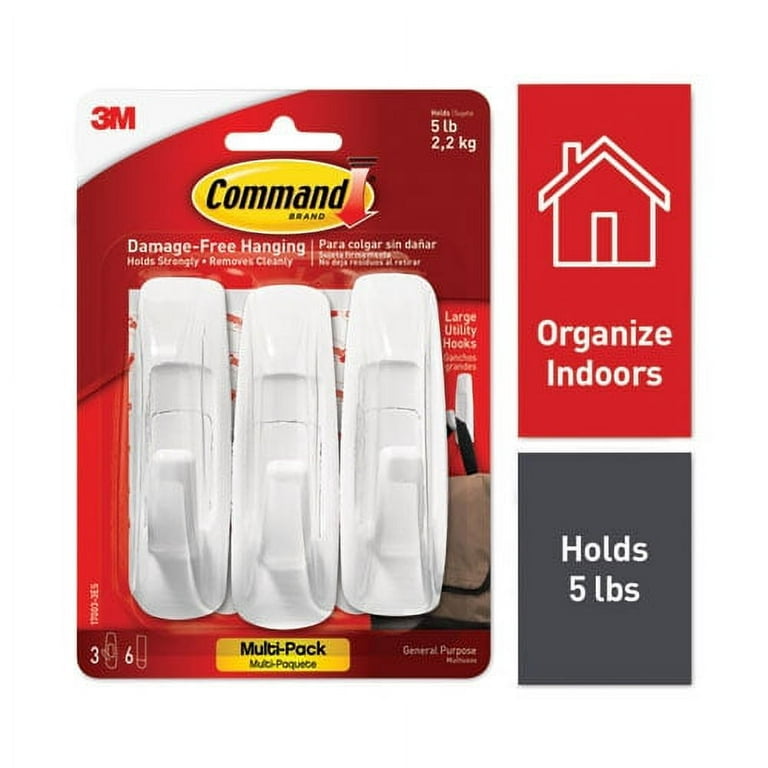 General Purpose Hooks Multi Pack Large 5 Lb Cap White 3 Hooks