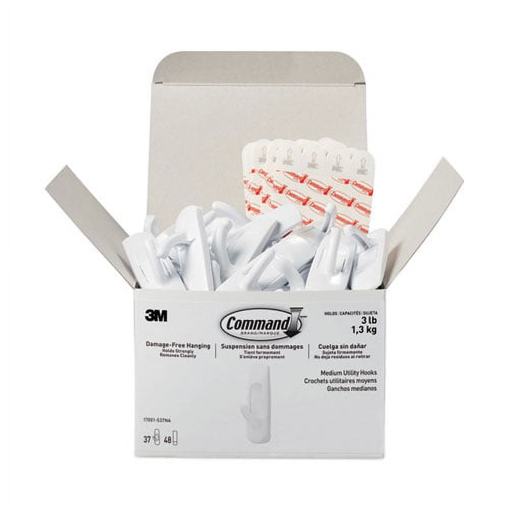 General Purpose Hooks, Plastic, White, 3 Lb Cap, 37 Hooks And 48 Strips/pack | Bundle of 10 Packs