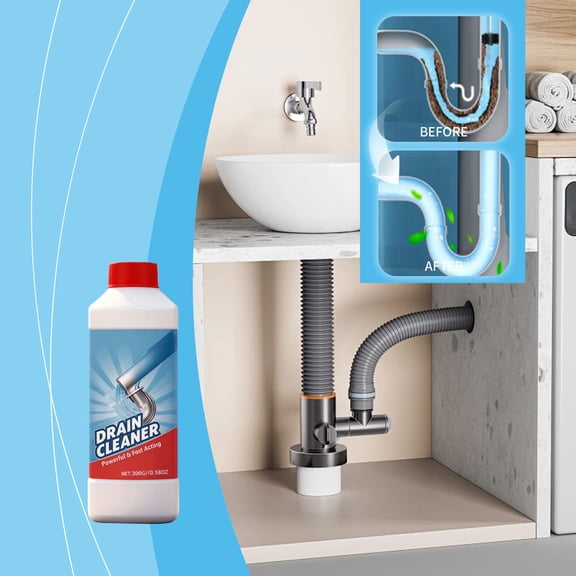 General Purpose Pipe Cleaner 300g, Non-Corrosive Clog Remover for Hair Grease in Sinks Bathtubs Toilets, No Tools Needed, Gentle on Metal and Plastic Plumbing