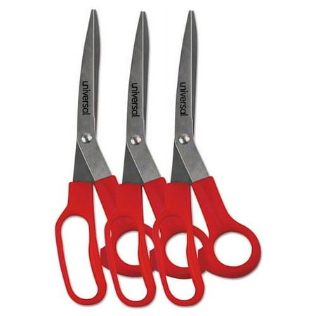 General Purpose Stainless Steel Scissors, 7.75" Long, 3" Cut Length, Red Offset Handles, 3/pack | Bundle of 2 Packs
