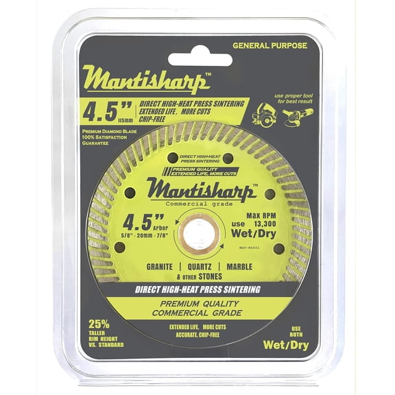 General Purpose Turbo Rim Diamond Blade,4-1/2 inch, for Angle Grinders & Tile Saws, Granite, Quartz, Marble and Other Masonry, 5/8, 20mm & 7/8 Arbors
