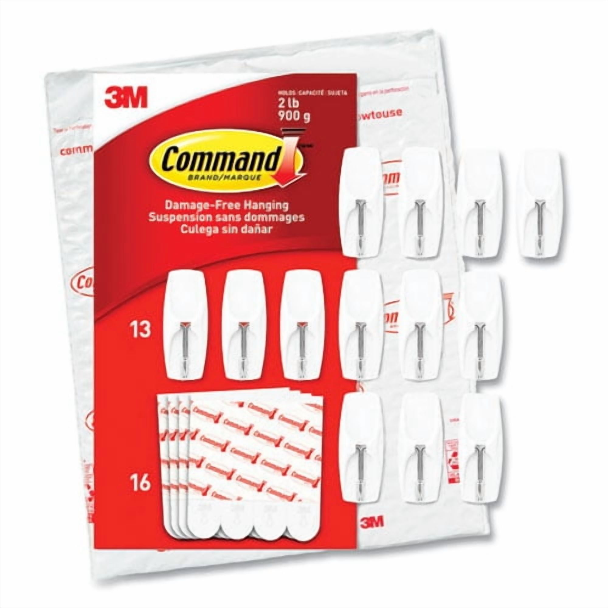 General Purpose Wire Hooks, Medium, Metal, White, 2 lb Capacity, 13 Hooks and 16 Strips/Pack | Bundle of 2