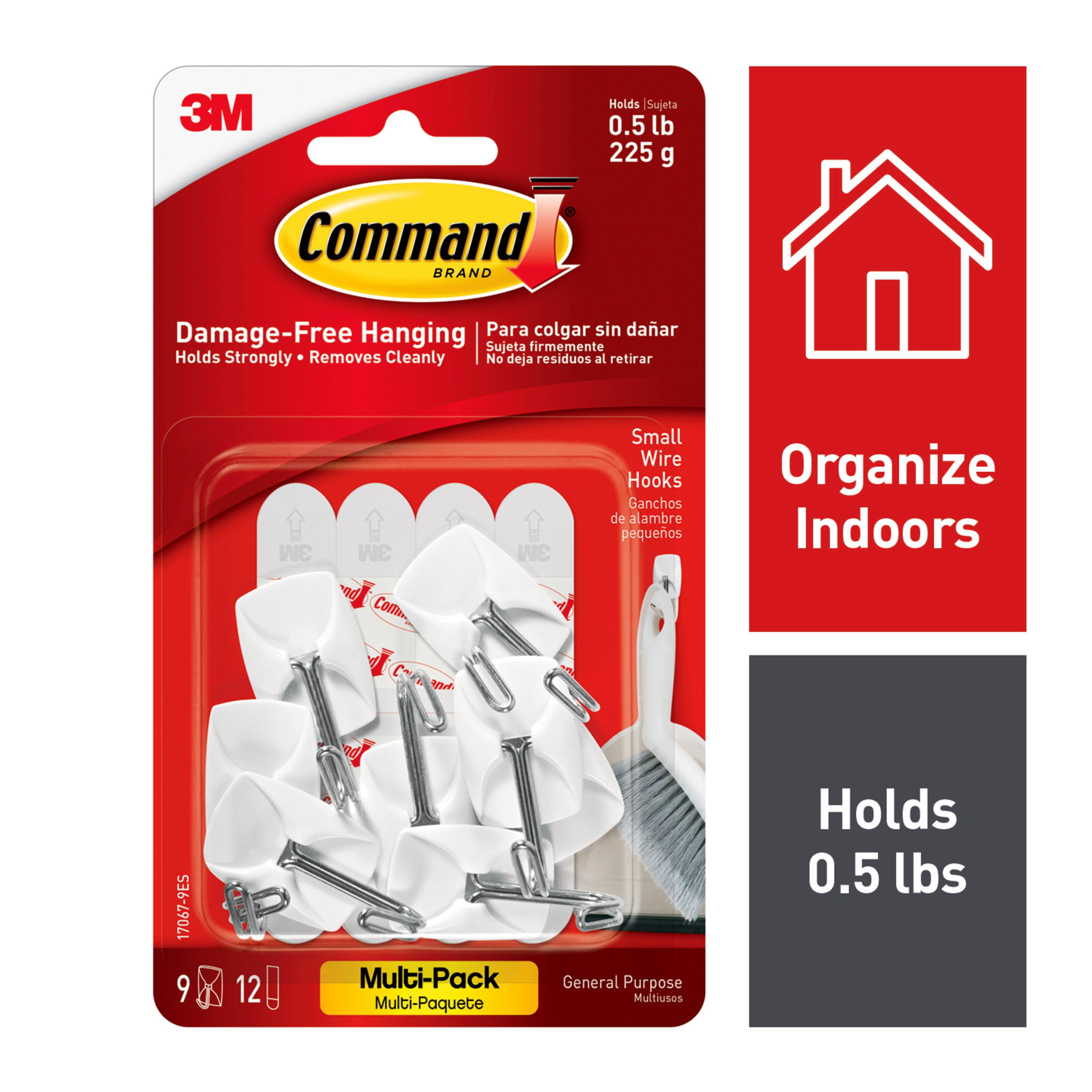 General Purpose Wire Hooks Multi-Pack, Small, 0.5 Lb Cap, White, 9 Hooks And 12 Strips/pack | Bundle of 5 Packs