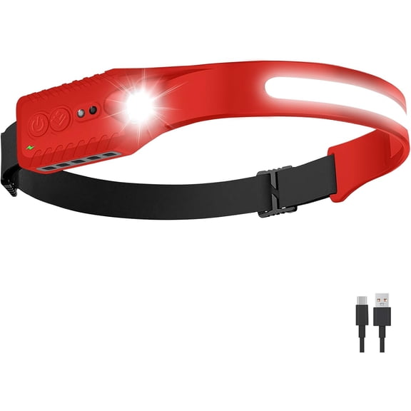 General Rechargeable LED Headlamp (Red), 400 Lumens, 230° Wide Beam, USB-C, 5 Modes — Lightweight, Adjustable Headband; Hard Hat Clips for Camping, Hiking, Running & Repairs