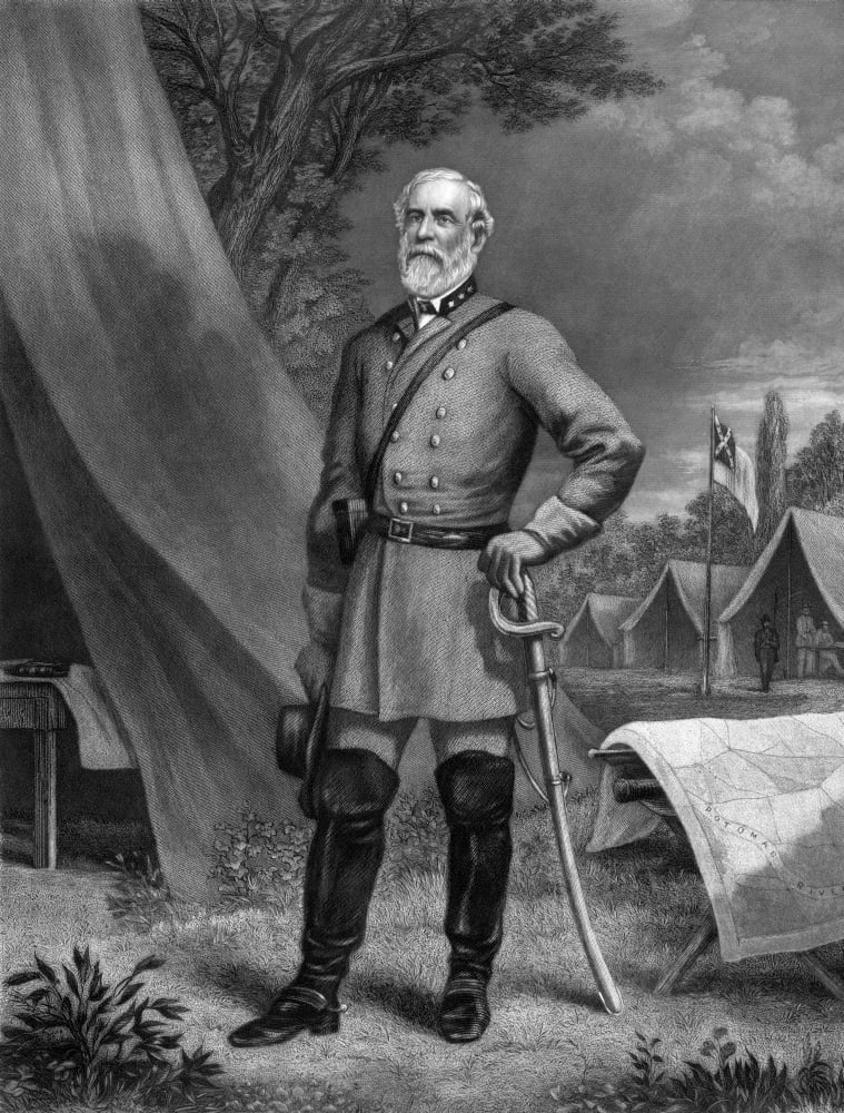 General Robert E Lee standing in a Confederate Army camp Canvas Art - John ParrotStocktrek Images (13 x 17)
