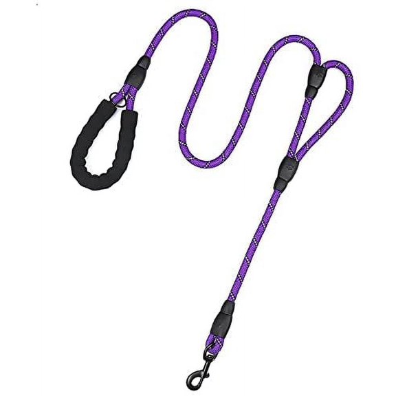 General Rope Dog Leash 6ft Long,Traffic Padded Two Handle,Heavy Duty,Reflective Double Handles Lead for Control Safety Training,Leashes for Large Dogs or Medium Dogs,Dual Handles Leads(Violet)