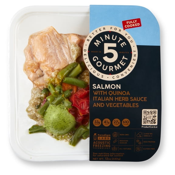 5 Minute Gourmet, Salmon with Quinoa, Italian Herb Sauce and Vegetables, 12 oz (Frozen Meal)
