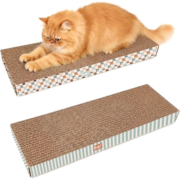 General Scratching Board for Indoor Cats, Corrugated Cardboard Cat Scratcher with Catnip, Double-Sided Scratch Pad, Rectangle Scratcher Dots Design (Pack of 2)