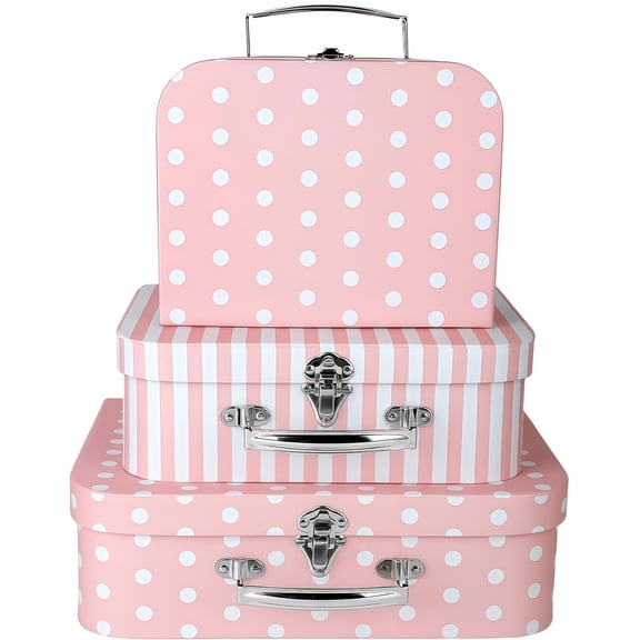 General Set of 3/6 Vintage Cardboard Storage Boxes, Polka Dot & Floral Designs, with Lids & Handles, for Organizing Souvenirs Photos Collectibles, Decorative Gift Boxes for Weddings